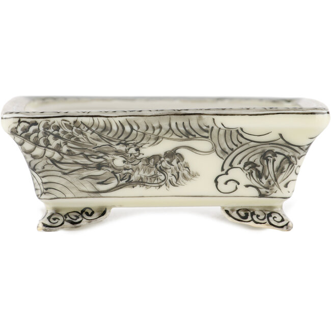 Vaso bonsai rettangolare bianco e nero di Kutani - 92 x 74 x 33 mm