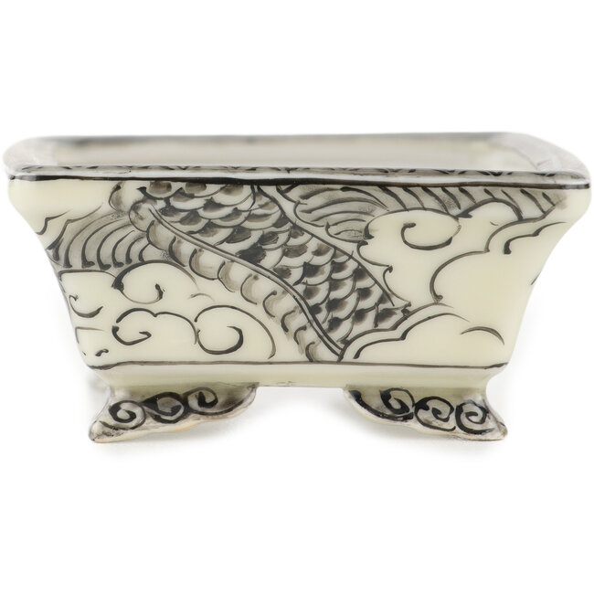 Maceta rectangular para bonsái blanca y negra de Kutani - 92 x 74 x 33 mm