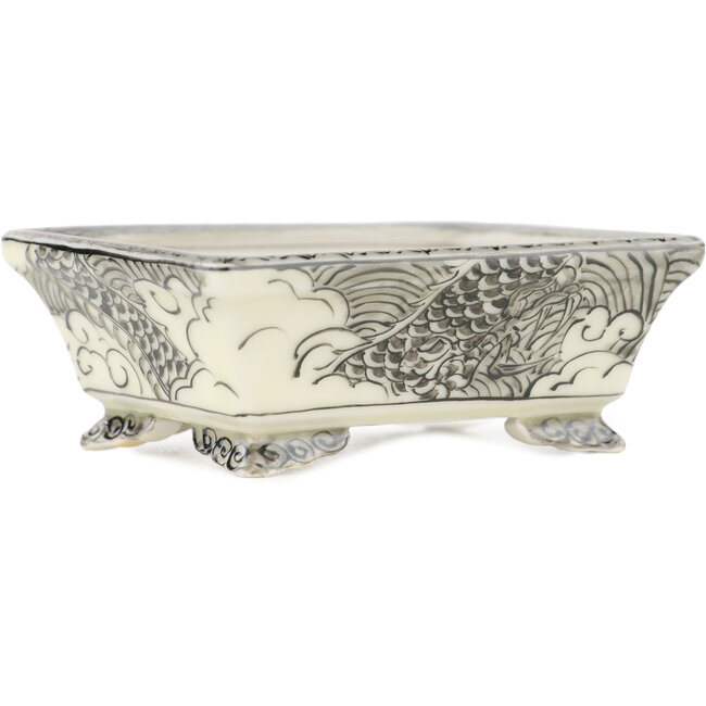 Rechteckiger weißer und schwarzer Bonsai-Topf von Kutani - 92 x 74 x 33 mm
