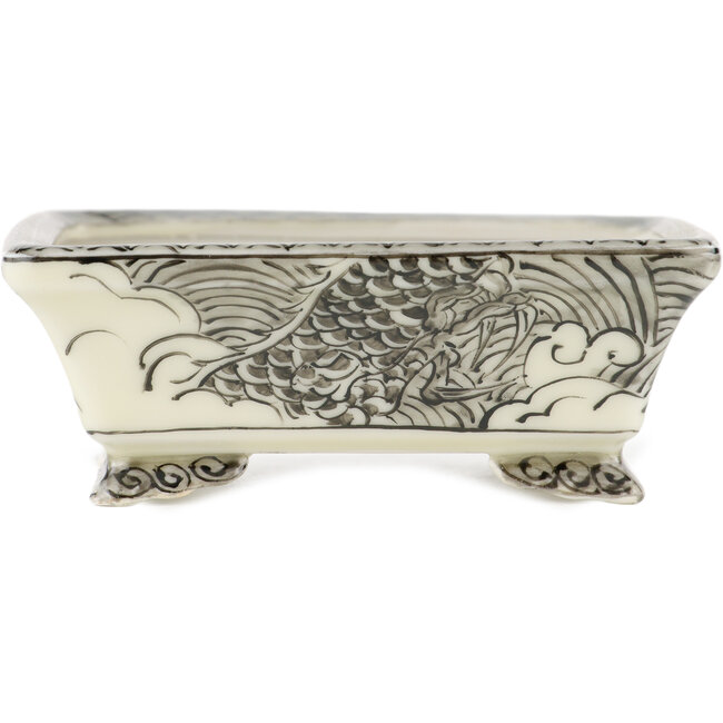 Pot à bonsaï rectangulaire blanc et noir par Kutani - 92 x 74 x 33 mm