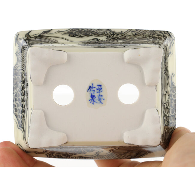 Rechthoekige witte en zwarte bonsaipot van Kutani - 92 x 74 x 33 mm