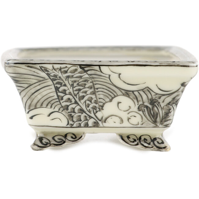 Pot à bonsaï rectangulaire blanc et noir par Kutani - 92 x 74 x 33 mm