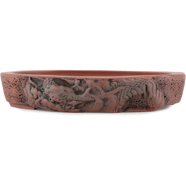 Oval unglazed bonsai pot by Kakuzan - 160 x 124 x 27 mm