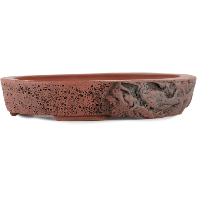 Oval unglazed bonsai pot by Kakuzan - 160 x 124 x 27 mm