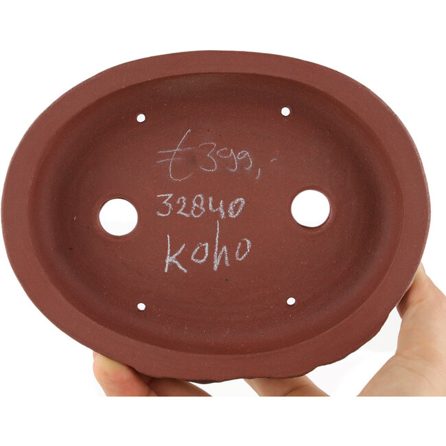 Oval unglazed bonsai pot by Kakuzan - 160 x 124 x 27 mm