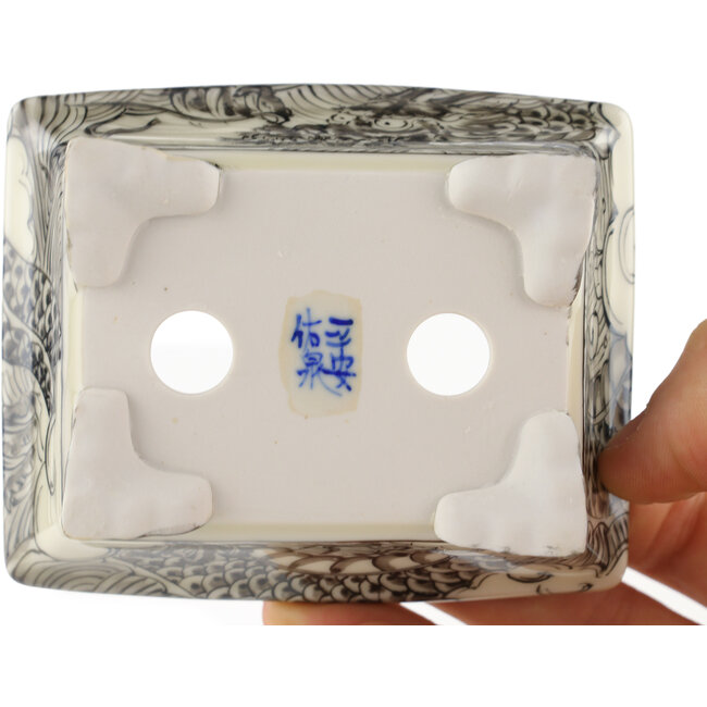 Rectangular white and black bonsai pot by Kutani - 92 x 74 x 33 mm