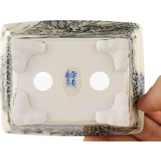 Pot à bonsaï rectangulaire blanc et noir par Kutani - 92 x 74 x 33 mm