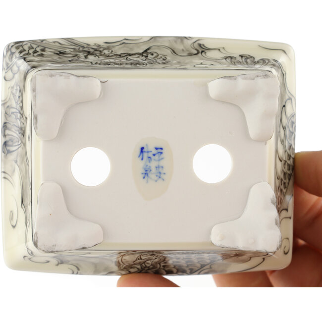 Rectangular white and black bonsai pot by Kutani - 92 x 74 x 33 mm