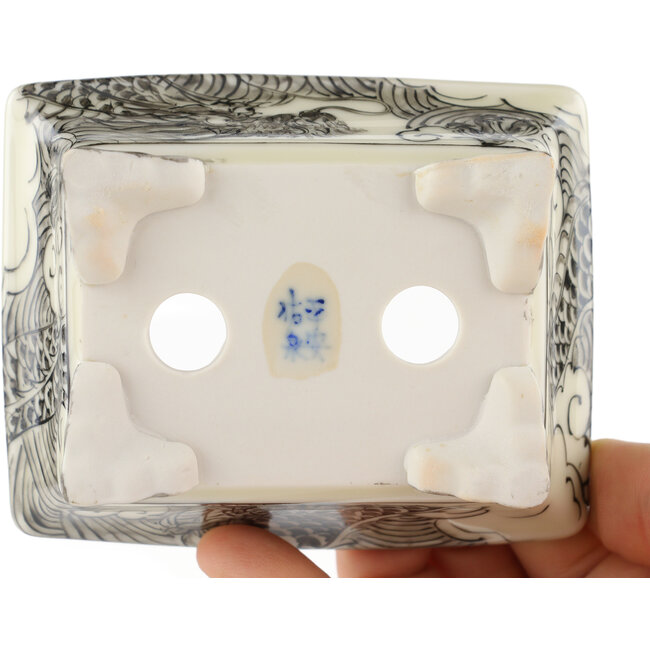 Rectangular white and black bonsai pot by Kutani - 92 x 74 x 33 mm