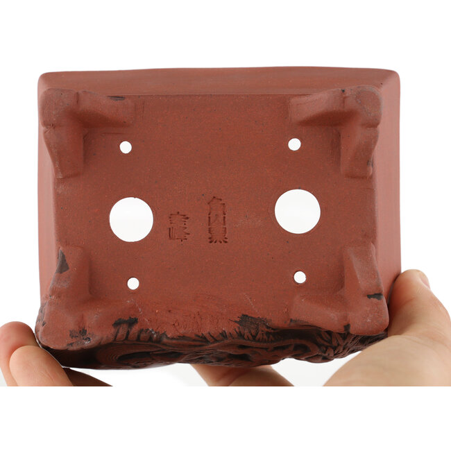 Rechthoekige ongeglazuurde bonsaipot van Kakuzan - 110 x 85 x 45 mm