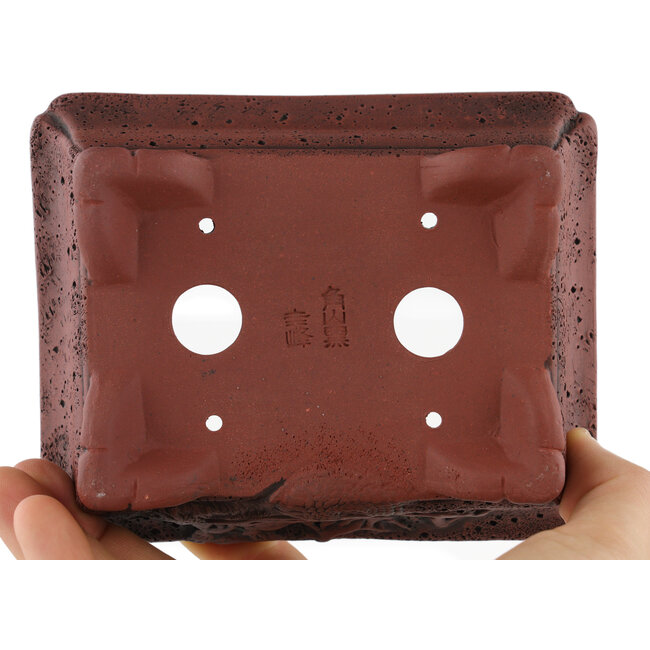 Maceta rectangular para bonsái sin esmaltar de Kakuzan - 125 x 100 x 43 mm