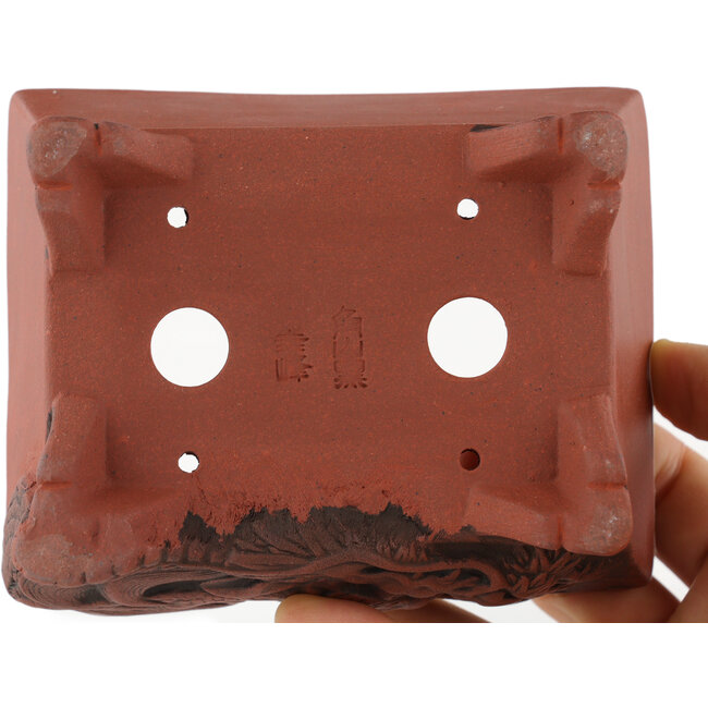 Rectangular unglazed bonsai pot by Kakuzan - 110 x 85 x 45 mm