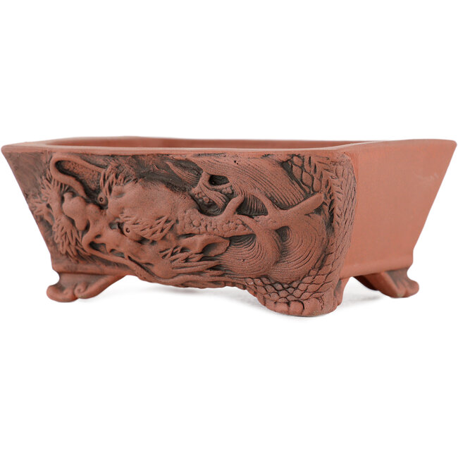 Rechthoekige ongeglazuurde bonsaipot van Kakuzan - 110 x 85 x 45 mm