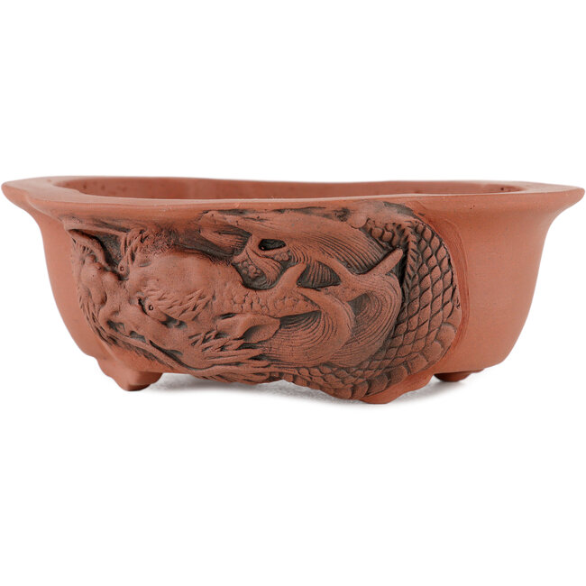 Ovale ongeglazuurde bonsaipot van Kakuzan - 250 x 120 x 48 mm