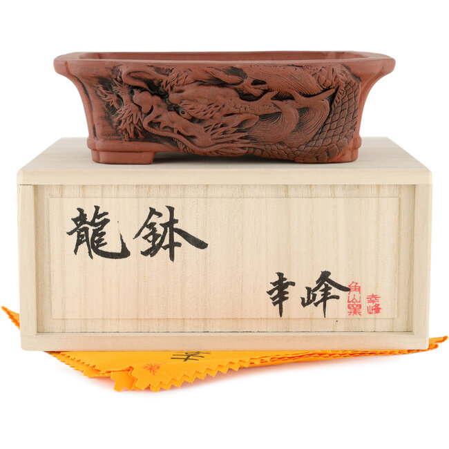 Maceta rectangular para bonsái sin esmaltar de Kakuzan - 150 x 116 x 42 mm