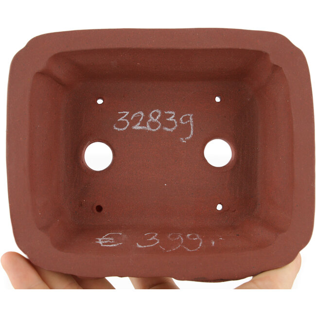 Rechthoekige ongeglazuurde bonsaipot van Kakuzan - 150 x 116 x 42 mm