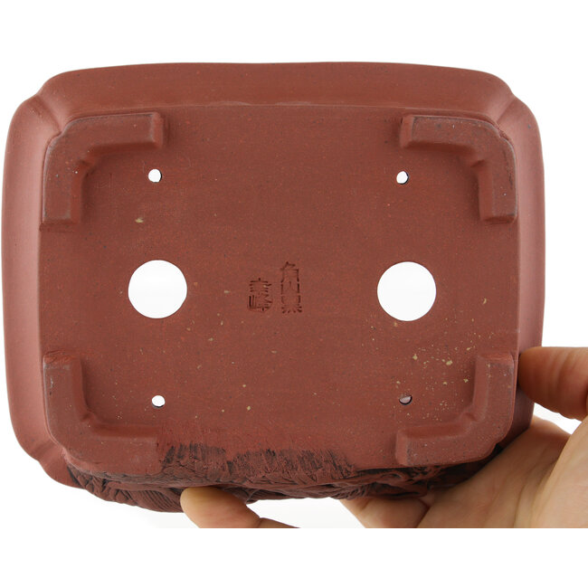 Rechthoekige ongeglazuurde bonsaipot van Kakuzan - 150 x 116 x 42 mm