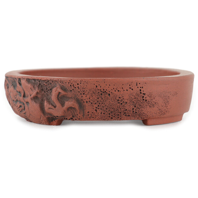 Oval unglazed bonsai pot by Kakuzan - 160 x 125 x 28 mm