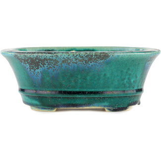 Koyo - Koichirou Aiba  250 mm oval green bonsai pot by Koyou, Tokoname, Japan