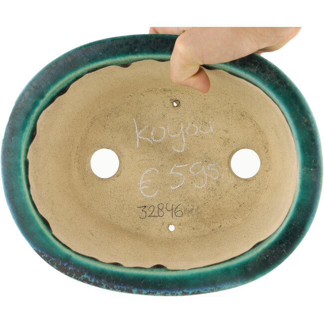 Oval green bonsai pot by Koyou - 250 x 200 x 190 mm