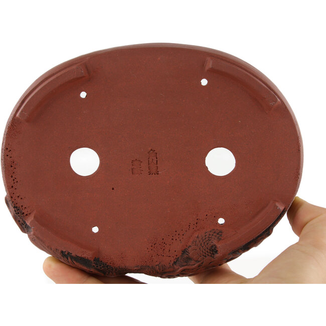 Oval unglazed bonsai pot by Kakuzan - 160 x 125 x 28 mm