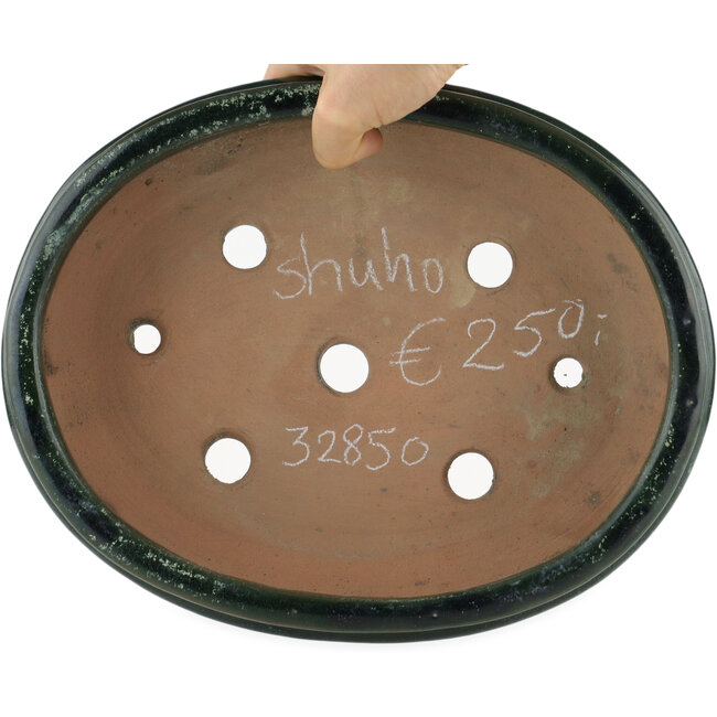 Pot à bonsaï ovale vert par Shuhou - 290 x 230 x 80 mm