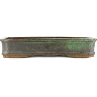 Shuuhou (Hidemi Kataoka) 315 mm rectangular green bonsai pot by Shuhou, Tokoname, Japan