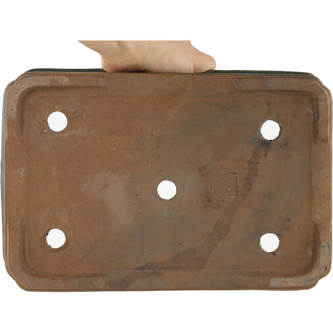 Rectangular green bonsai pot by Shuhou - 315 x 215 x 60 mm