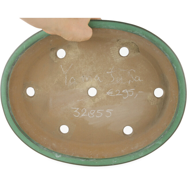 Oval green bonsai pot by Yamaaki - 340 x 265 x 50 mm