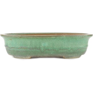 Yamafusa - Takehiko Koie 345 mm oval green bonsai pot by Yamafusa, Tokoname, Japan