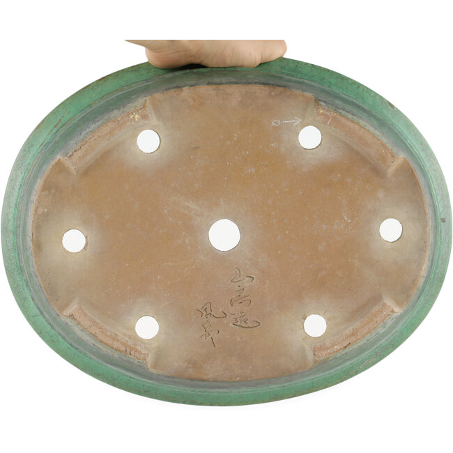 Oval green bonsai pot by Yamafusa - 345 x 270 x 80 mm