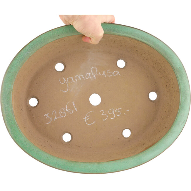 Pot à bonsaï ovale vert par Yamafusa - 345 x 275 x 80 mm