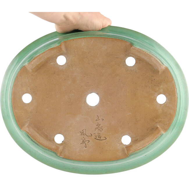 Ovaler grüner Bonsai-Topf von Yamafusa - 345 x 275 x 80 mm