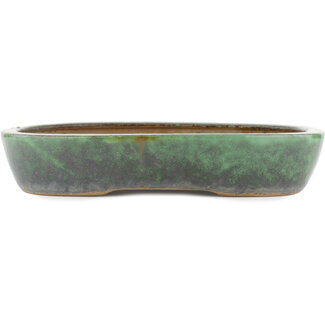 Shuuhou (Hidemi Kataoka) 350 mm oval green bonsai pot by Shuhou, Tokoname, Japan