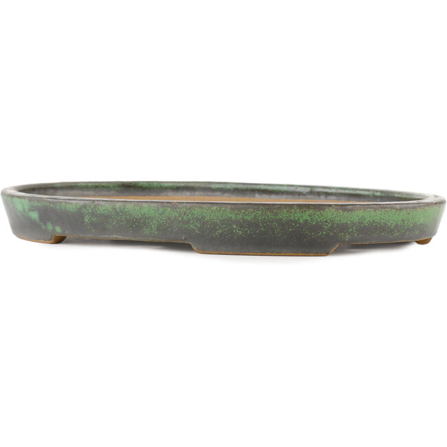 Oval green bonsai pot by Shuhou - 395 x 265 x 40 mm
