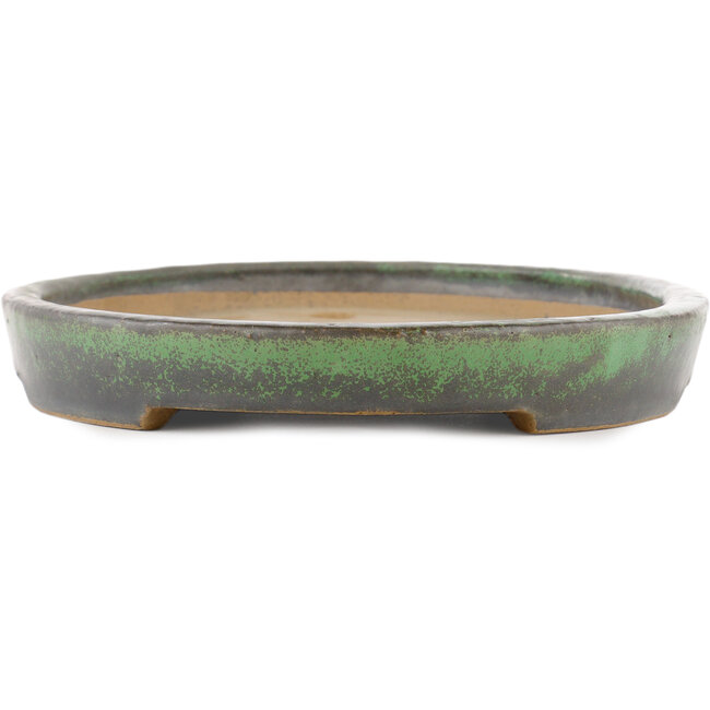 Pot à bonsaï ovale vert par Shuhou - 395 x 265 x 40 mm