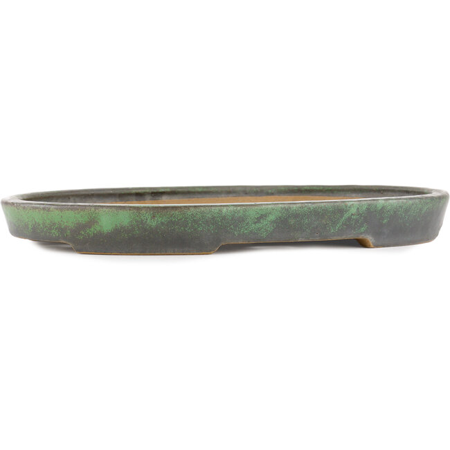 Oval green bonsai pot by Shuhou - 395 x 265 x 40 mm