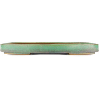 Yamafusa - Takehiko Koie 410 mm oval green bonsai pot by Yamafusa, Tokoname, Japan