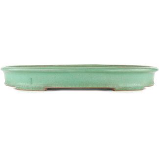 Yamaaki 405 mm oval green bonsai pot by Yamaaki, Tokoname, Japan