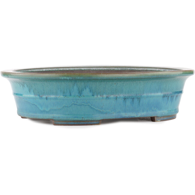 Pot à bonsaï ovale bleu par Yamaaki - 410 x 315 x 100 mm