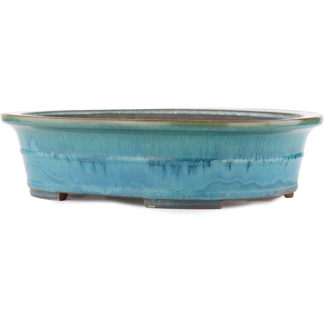 Pot à bonsaï ovale bleu par Yamaaki - 410 x 315 x 100 mm