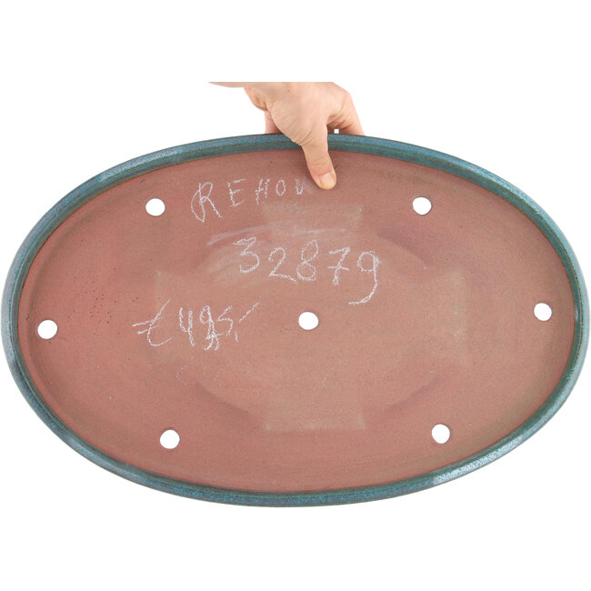 Oval turquoise bonsai pot by Reiho - 475 x 305 x 35 mm