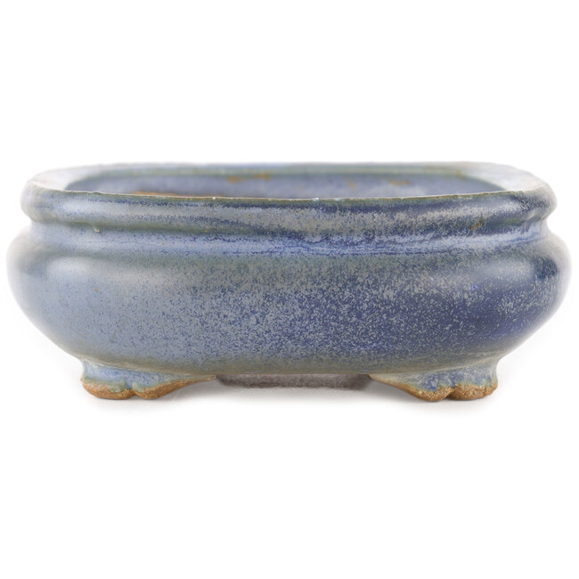 Oval blue bonsai pot by Hattori - 165 x 135 x 50 mm