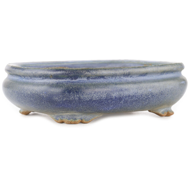 Oval blue bonsai pot by Hattori - 165 x 135 x 50 mm