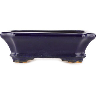  Hattori Tomoyuki 140 mm rectangular blue bonsai pot by Hattori, Tokoname, Japan