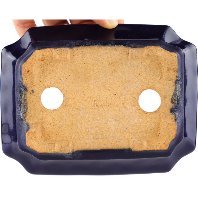 Rectangular blue bonsai pot by Hattori - 140 x 107 x 45 mm