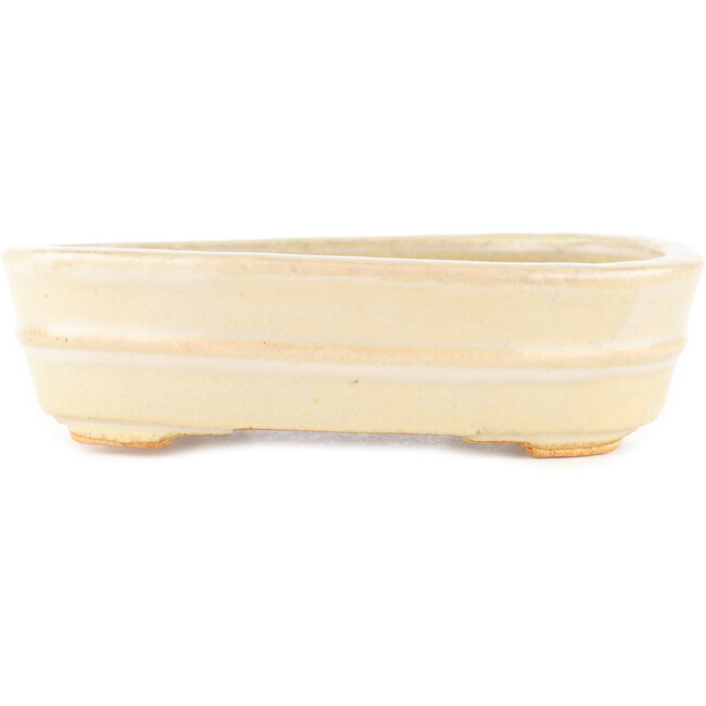 Oval white bonsai pot by Hattori - 161 x 117 x 43 mm