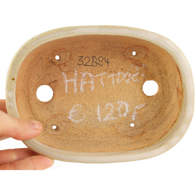 Oval white bonsai pot by Hattori - 161 x 117 x 43 mm