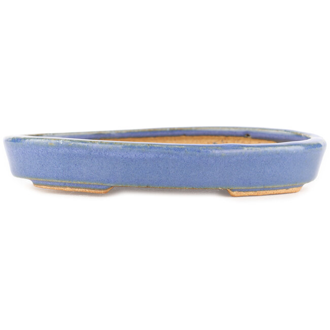 Oval blue bonsai pot by Hattori - 165 x 127 x 25 mm