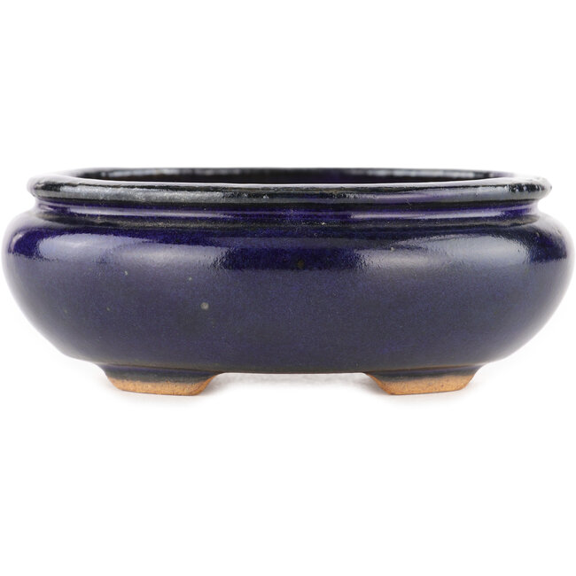 Oval blue bonsai pot by Hattori - 120 x 102 x 45 mm
